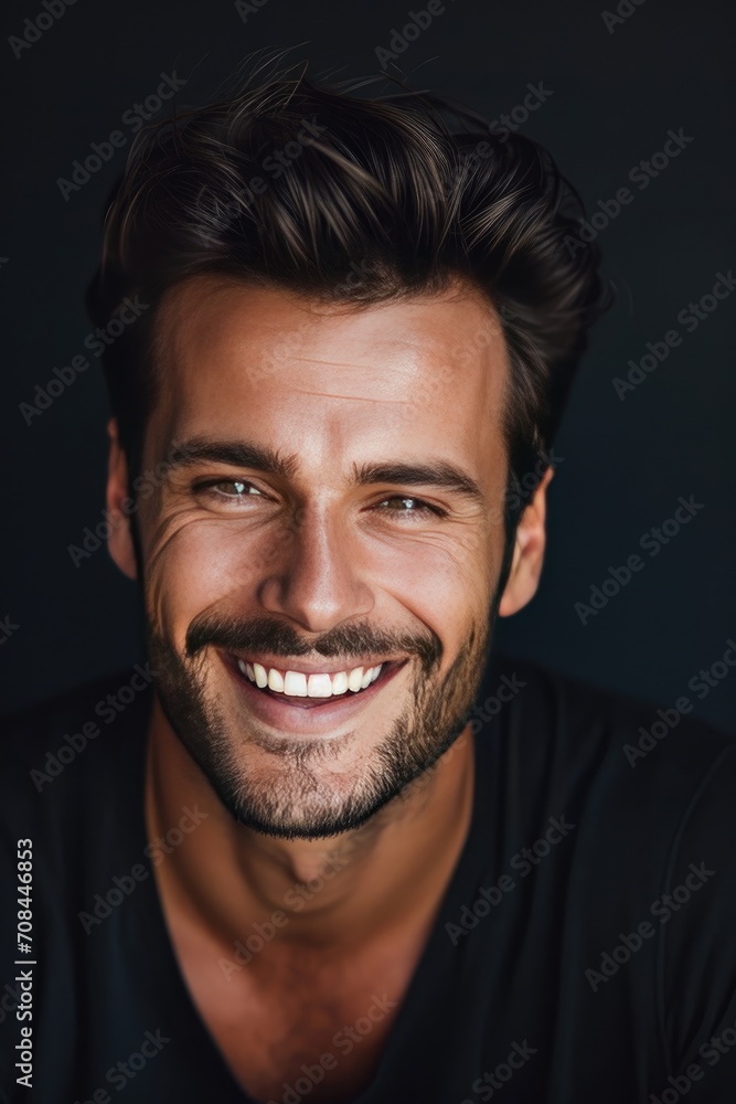 Fototapeta premium Handsome young smiling man black background