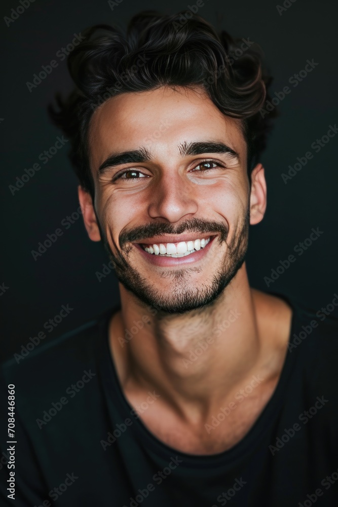 Obraz premium Handsome young smiling man black background