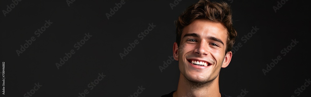 Obraz premium Handsome young smiling man black background