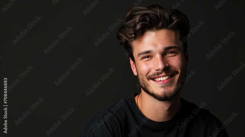 Obraz premium Handsome young smiling man black background