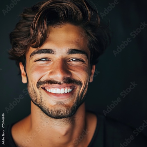 Handsome young smiling man black background © BrandwayArt