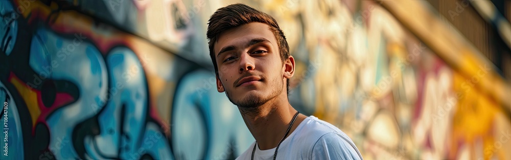 Man Standing in Front of Graffiti-Covered Wall Man Standing in Front of Graffiti-Covered Wall