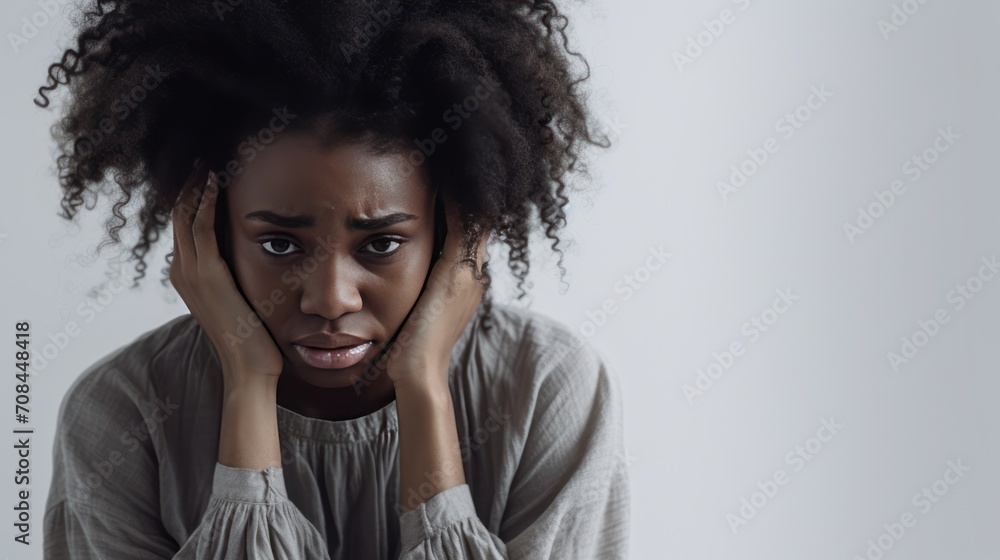 African woman worried expression due to depression or anxiety African woman worried expression due to depression or anxiety