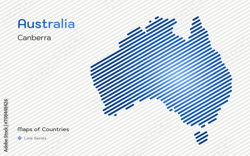 Australia Map with a capital of Canbera Shown in a Line Pattern. Stylized simple vector map.