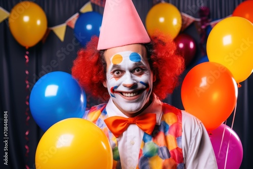 A happy clown on a child birthday party.