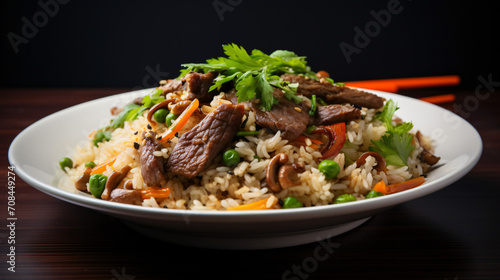  Fried rice with chopped vegetables and meat