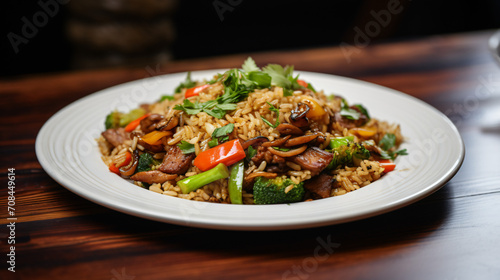  Fried rice with chopped vegetables and meat