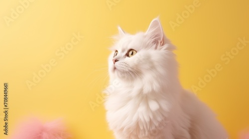 Portrait isolated cat on yellow color background