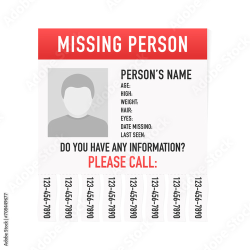 Social Media Post Template for Missing Person Search. Flyer Person Search. Man lost banner design. Vector illustration