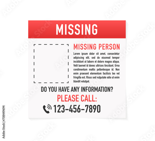 Social Media Post Template for Missing Person Search. Flyer Person Search. Man lost banner design. Vector illustration
