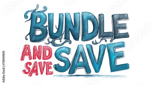 A drawing of a bundle and save sign with blue ink, AI