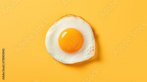 Fried egg isolated on yellow background. Top view photo
