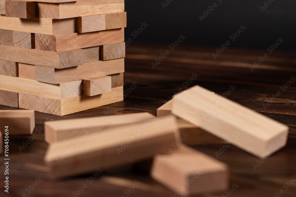 Blocks wood game with copy space, The tower from wooden blocks from the top view, Blocks wood game with copy space, The tower from wooden blocks from the top view,