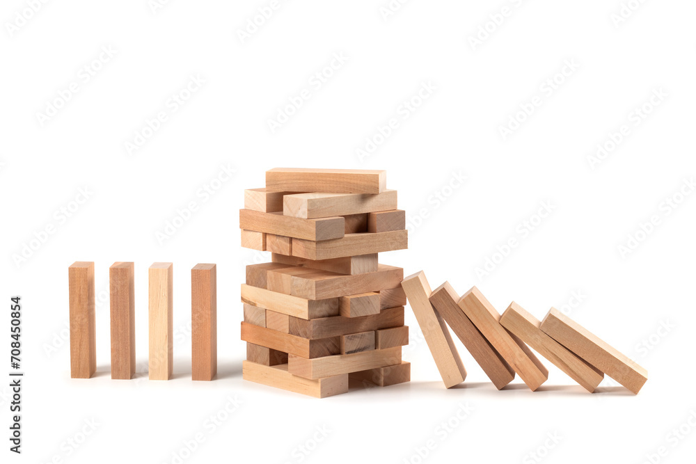 Falling wooden block game stick from falling domino concepts of financial risk management and strategic planning Falling wooden block game stick from falling domino concepts of financial risk management and strategic planning