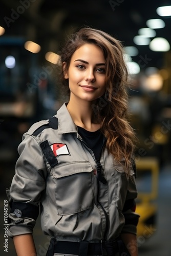 portrait of a young female factory worker photo