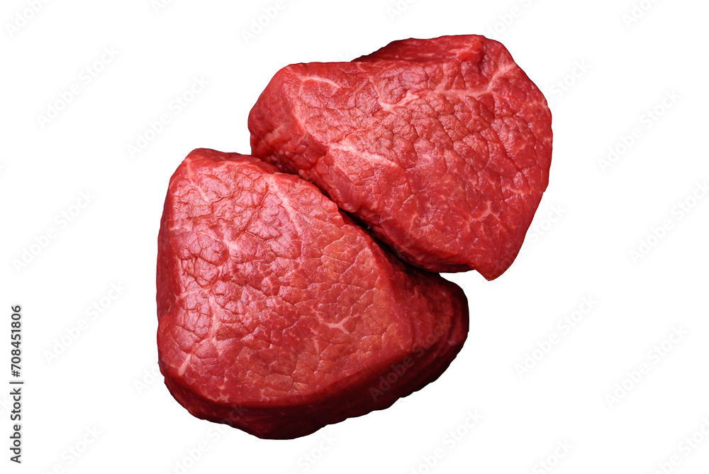 Fresh juicy raw beef medallions with salt and spices Fresh juicy raw beef medallions with salt and spices