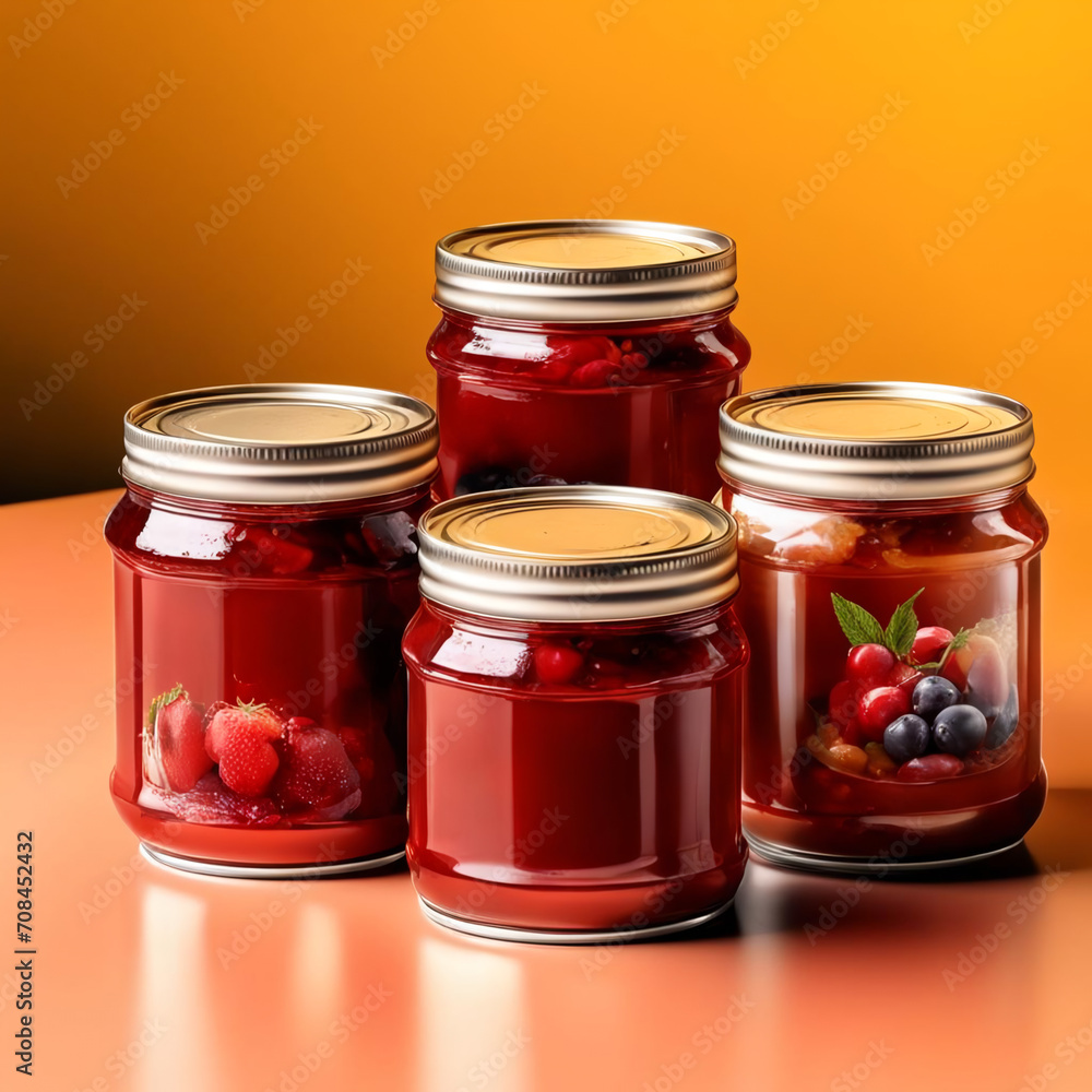 Jars of berry jam on a bright background. Jars of berry jam on a bright background.