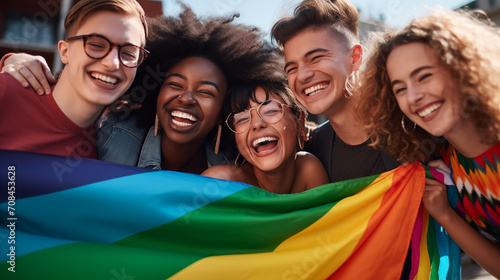 Friend Group with Pride Flag, Youthful Joy and Inclusive Celebration,Pride,LGBTQ