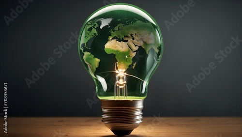 The green world map is on a light bulb that represents green energy Renewable energy that is important to the world