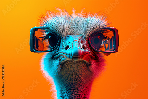 an ostrich wearing glasses