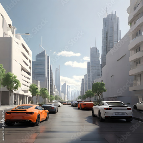 minimalist inner city with cars