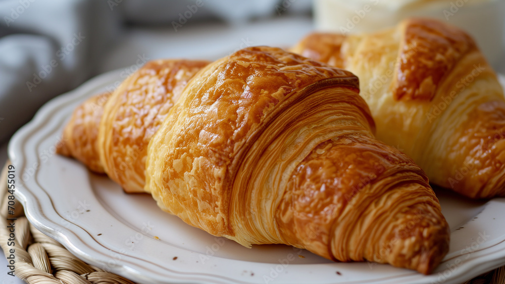 A Taste of France: Delicious Croissant on a Plate A Taste of France: Delicious Croissant on a Plate