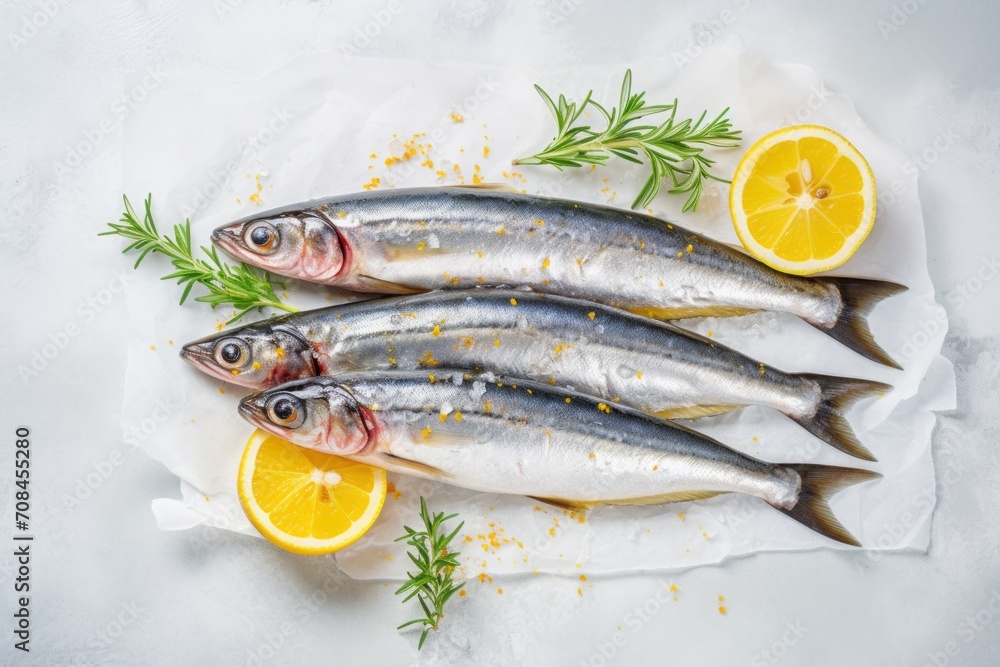 sardine, fresh raw fish on the countertop. cooking in the kitchen. seafood, a healthy product.