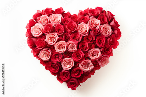 Fototapeta Naklejka Na Ścianę i Meble -  Bouquet of rose in heart shape isolate on white background. Valentines day or anniversary concept. Copy space