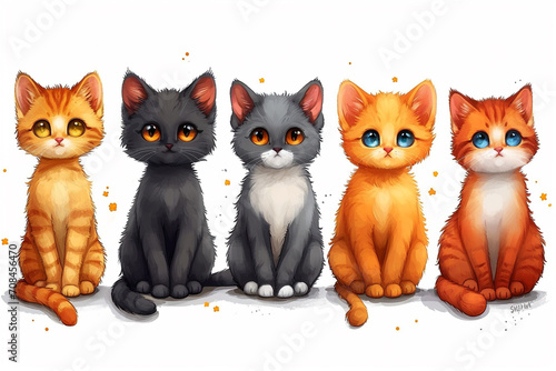 set of adorarble and cute cats with white background
