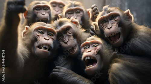  group of monkeys taking selfie