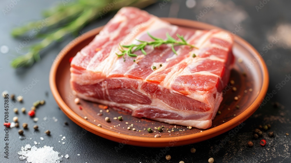 Raw pork belly on a plate
