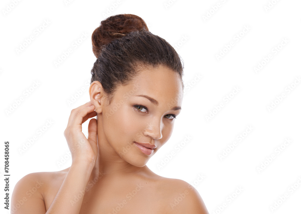 Woman, portrait and skincare or beauty, smiling and happy with facial or grooming by white background. Female person, face and wellness or cosmetics and dermatology, studio and natural spa treatment Woman, portrait and skincare or beauty, smiling and happy with facial or grooming by white background. Female person, face and wellness or cosmetics and dermatology, studio and natural spa treatment