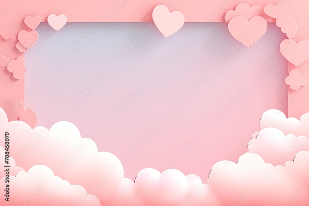 Pink sky and paper cut clouds. Place for text, Ai Generated