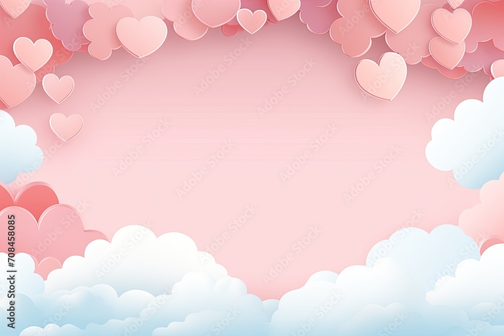 Pink sky and paper cut clouds. Place for text, Ai Generated