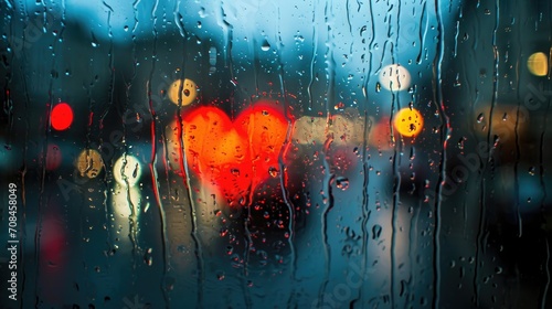 Heart shape, rainy window, wet road, Ai Generated