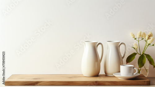 Wooden board with glasses of fresh milk