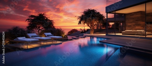 Pool at sunset at home