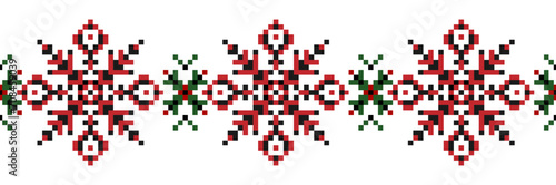 Cross stitch. Ukrainian ethnic. Geometric horizontal seamless pattern.