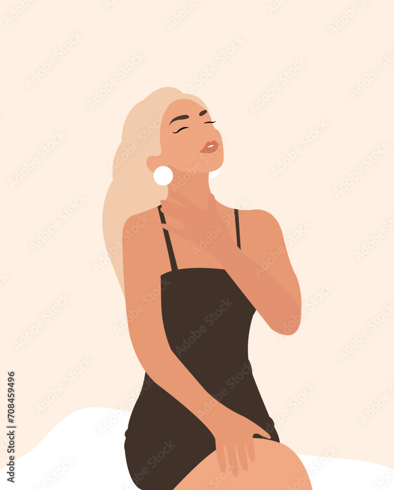Illustration of blonde stylish girl on light pink background. Illustration of blonde stylish girl on light pink background.