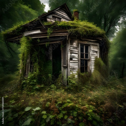 Overgrown vegetation reclaiming an abandoned house in the midst of nowhere. - Upscaling by @Test one