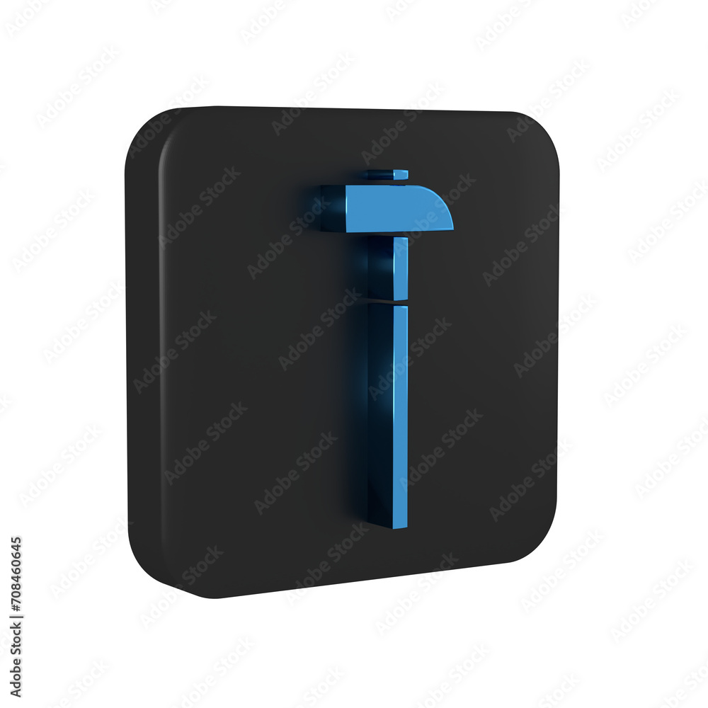 Blue Hammer icon isolated on transparent background. Tool for repair. Black square button. Blue Hammer icon isolated on transparent background. Tool for repair. Black square button.