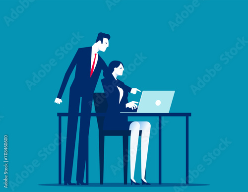 Business teamwork or internship at office. Vector illustration concept