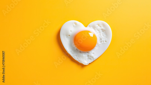 fried egg in the shape of heart on a yellow background photo