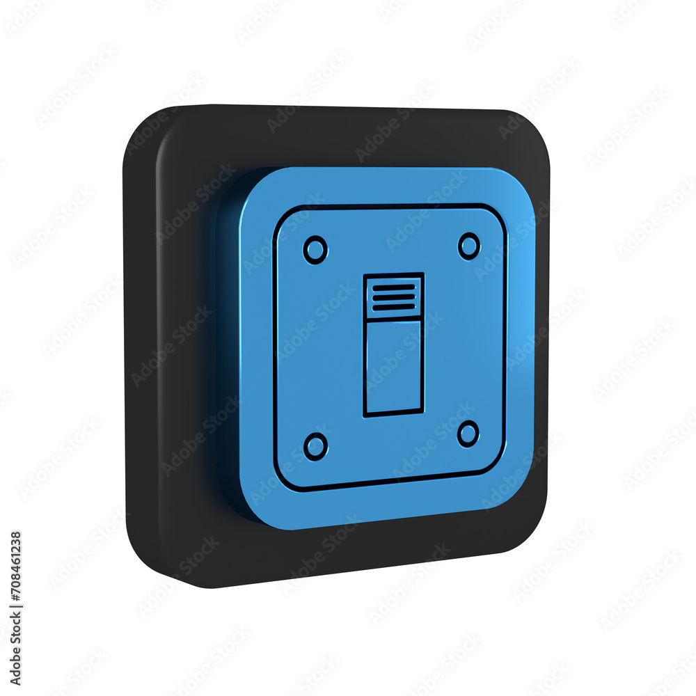 Blue Electric light switch icon isolated on transparent background. On and Off icon. Dimmer light switch sign. Concept of energy saving. Black square button. Blue Electric light switch icon isolated on transparent background. On and Off icon. Dimmer light switch sign. Concept of energy saving. Black square button.