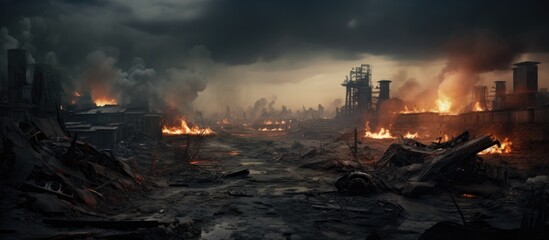 Cataclysmic devastation affects industrial facility.