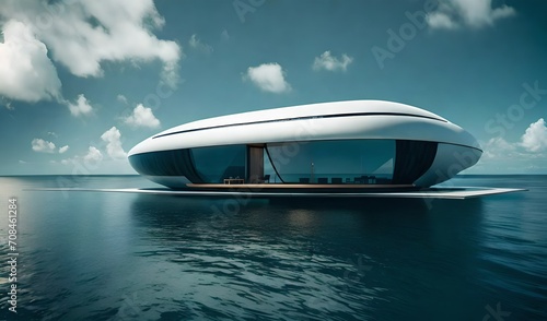 A pod-like dwelling floating on the ocean's surface, with retractable walls that allow residents to embrace the elements. © pick pix