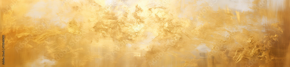 Gold metal textured background or website banner thick oil paint with deep textures and smooth waves - obrazy, fototapety, plakaty 