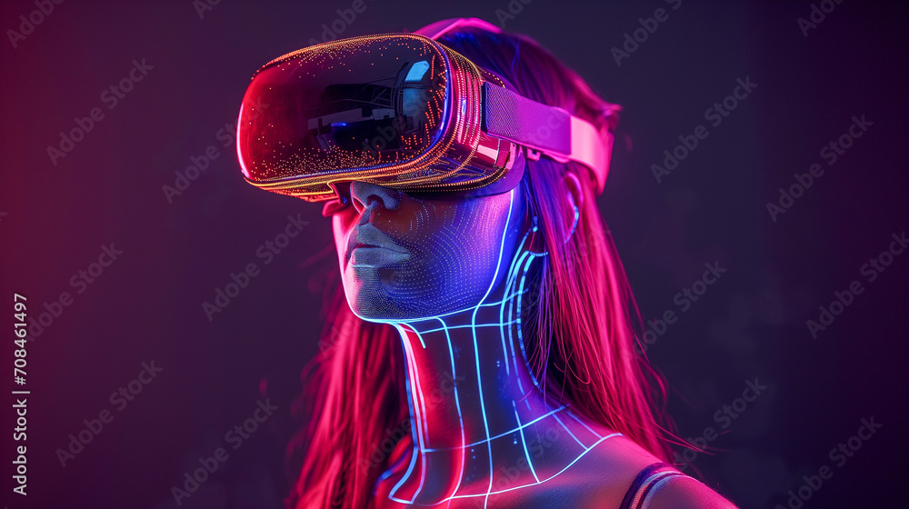 Woman Enjoying Immersive Internet Experience, Futuristic Virtual Reality Goggles, Empowerment, Infinite Possibilities, Digital Physical Augmented, Entertainment, Intuitive Work Environment, Future Woman Enjoying Immersive Internet Experience, Futuristic Virtual Reality Goggles, Empowerment, Infinite Possibilities, Digital Physical Augmented, Entertainment, Intuitive Work Environment, Future