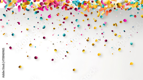 Happy New Year greeting horizontal banner, illustration with colorful confetti. Generative Ai