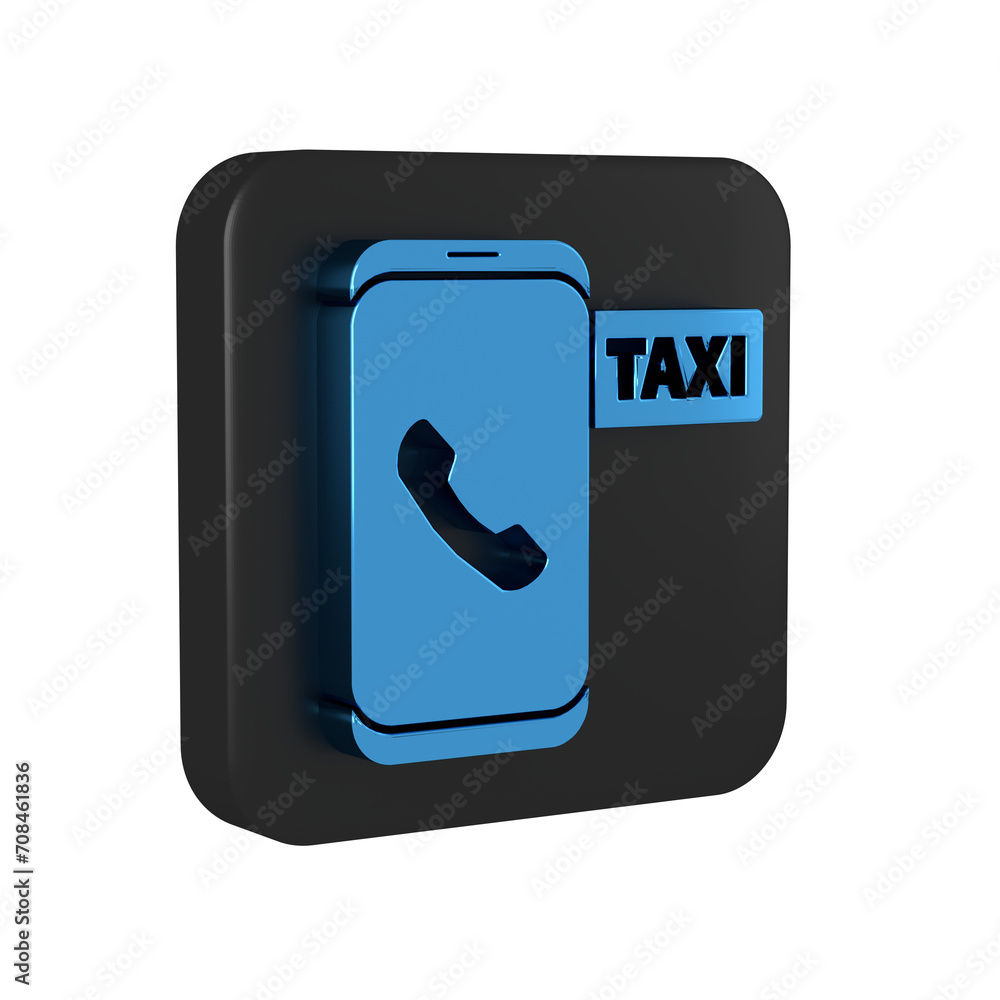 Blue Taxi call telephone service icon isolated on transparent background. Taxi for smartphone. Black square button. Blue Taxi call telephone service icon isolated on transparent background. Taxi for smartphone. Black square button.